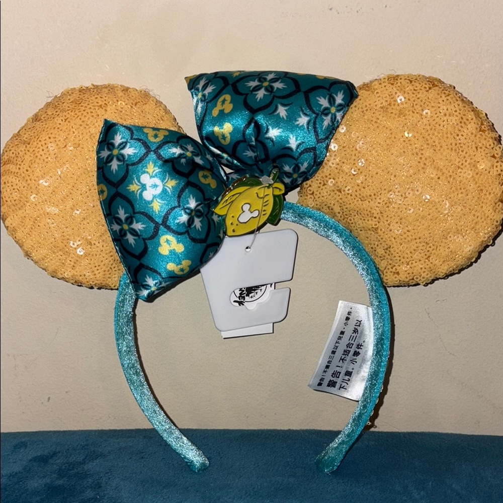 Disney Lemoncello Sequin Mouse Ear Headband with Teal Floral Bow
